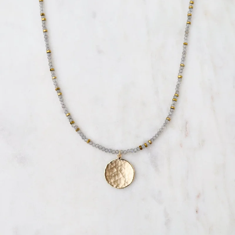 'Wrap' Labradorite Gemstone Large Hammered Disc Necklace