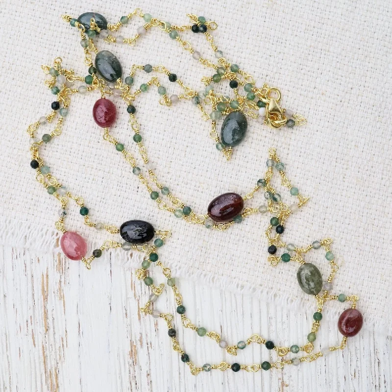 Long Tourmaline & Moss Agate Necklace