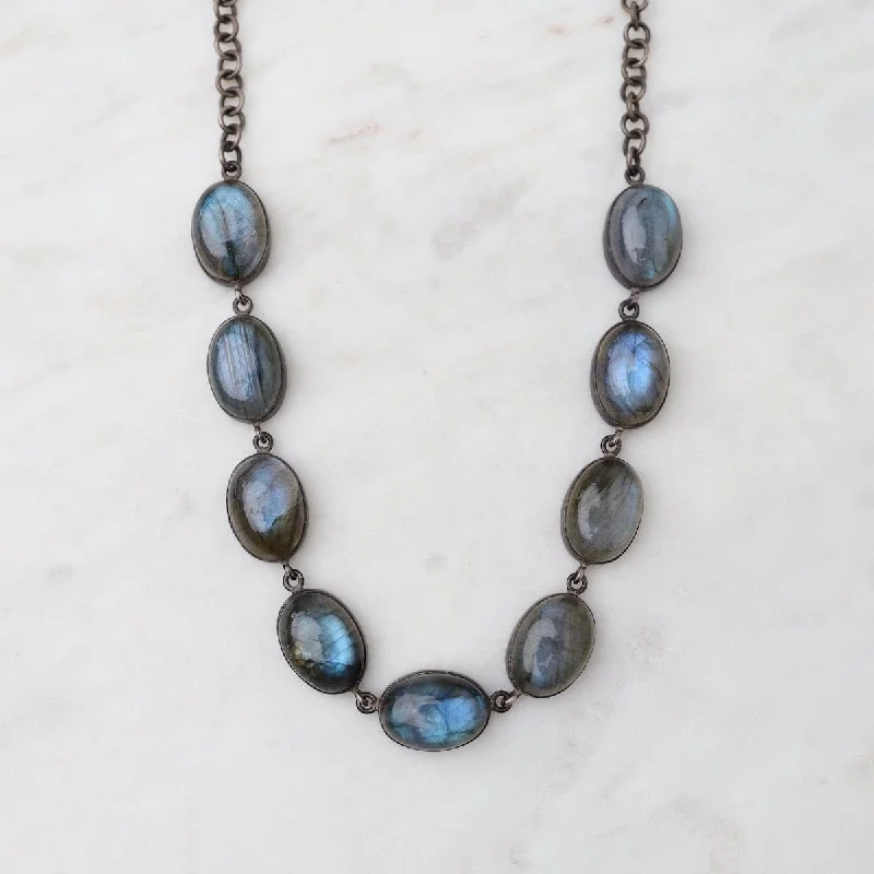 Oval Labradorite Cabochon Chain Necklace