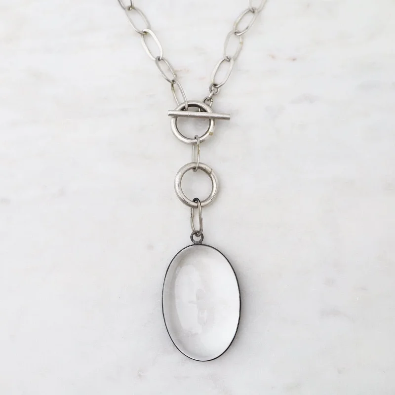 Oval Cabochon Clear Quartz Toggle Necklace