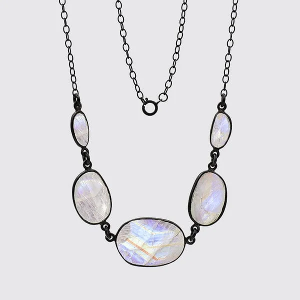 Faceted Rainbow Moonstone Drop Necklace