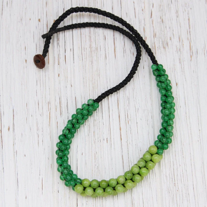 Rope Necklace with Two-Tone Green Stone Cluster