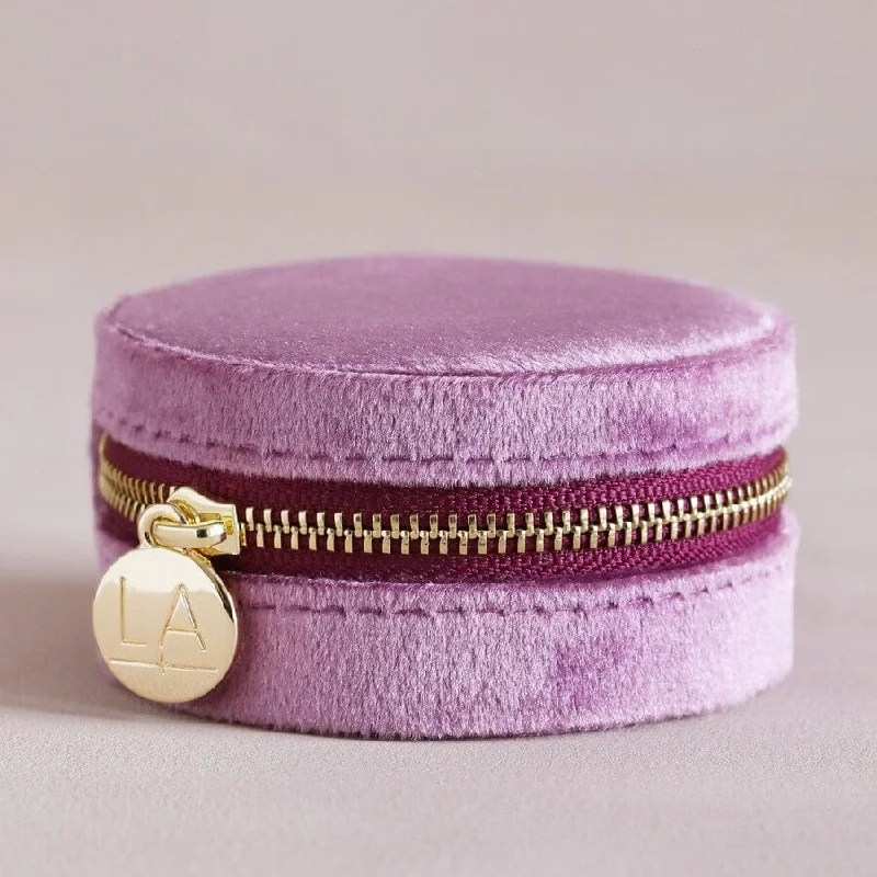 Mauve Pink Velvet Round Jewelry Box