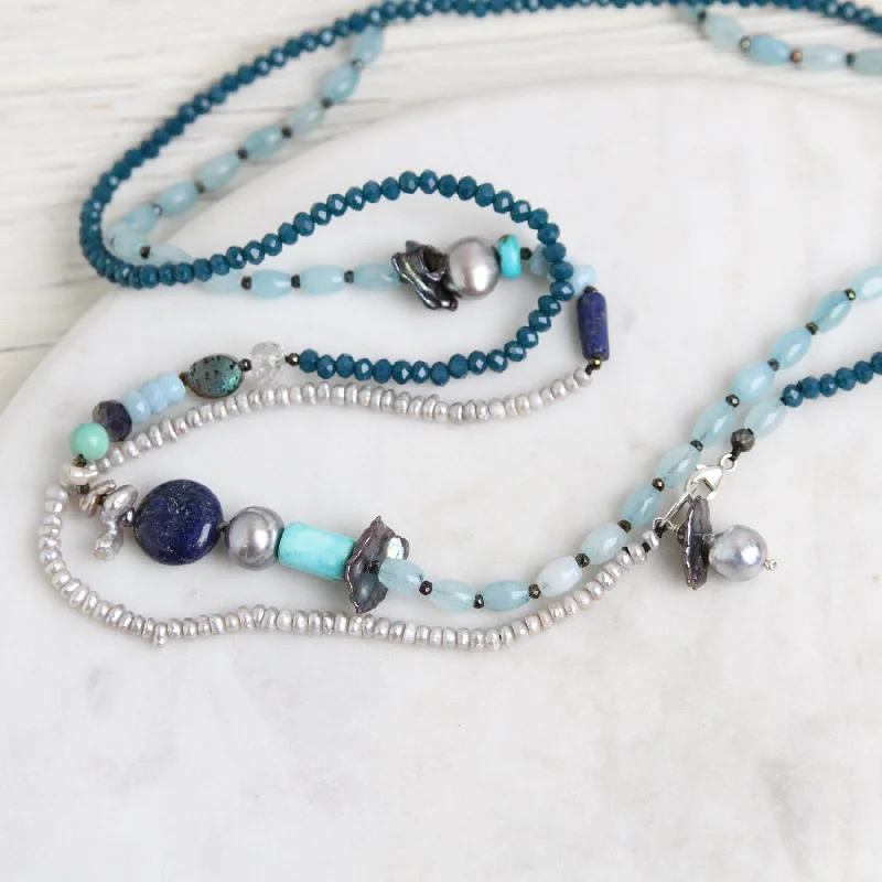 Long Blue Mix Necklace