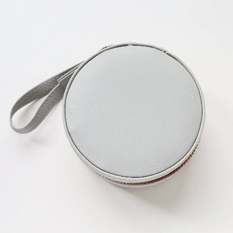 Grey Mini Round Travel Jewelry Case