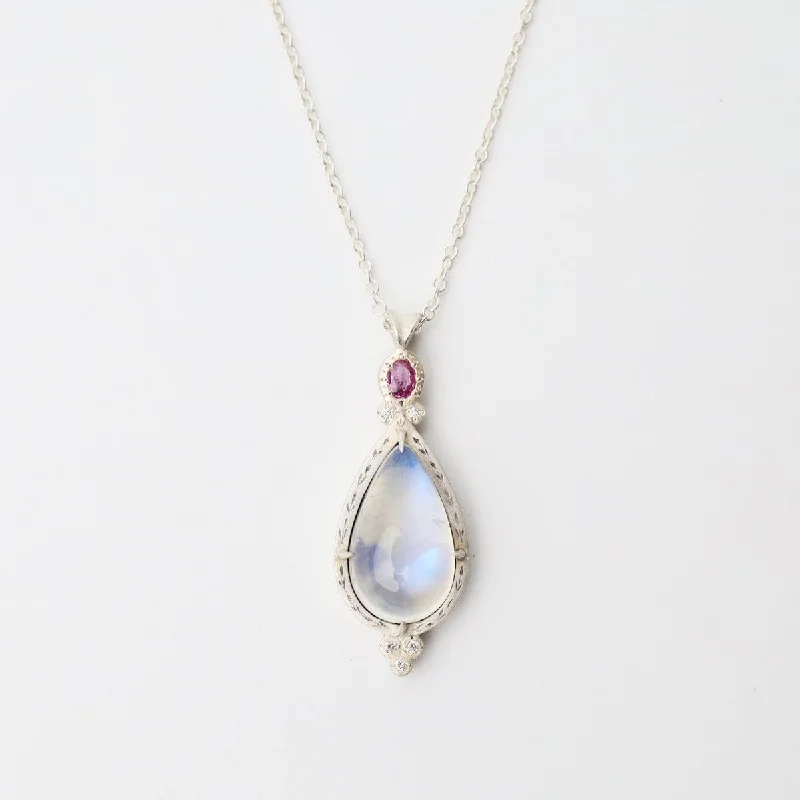 Moonstone and Pink Sapphire Necklace