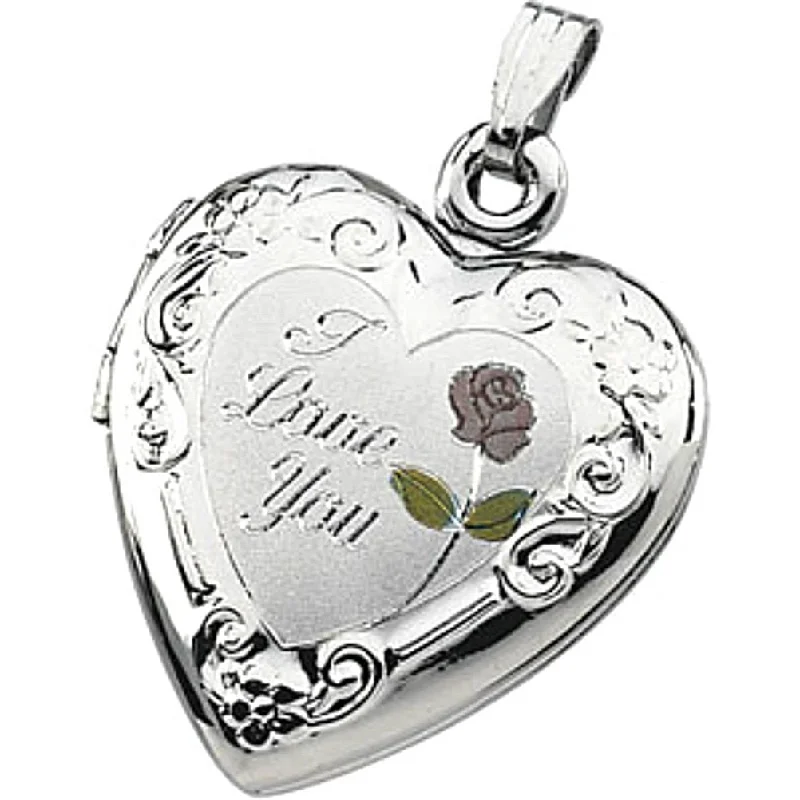 Sterling Silver 'I Love You' Heart Floral Locket