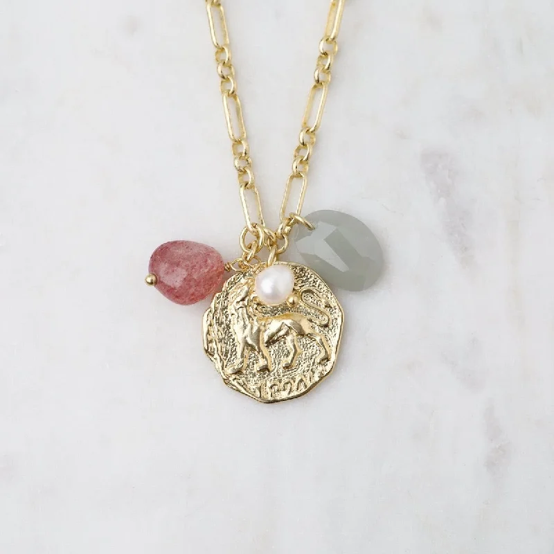 Midi Link Chain Lion Medallion Charm Necklace