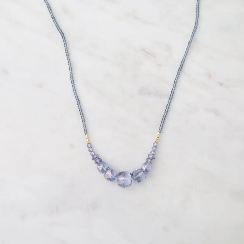 Mystic Quartz Cubes & Tiny Grey Seed Bead Necklace